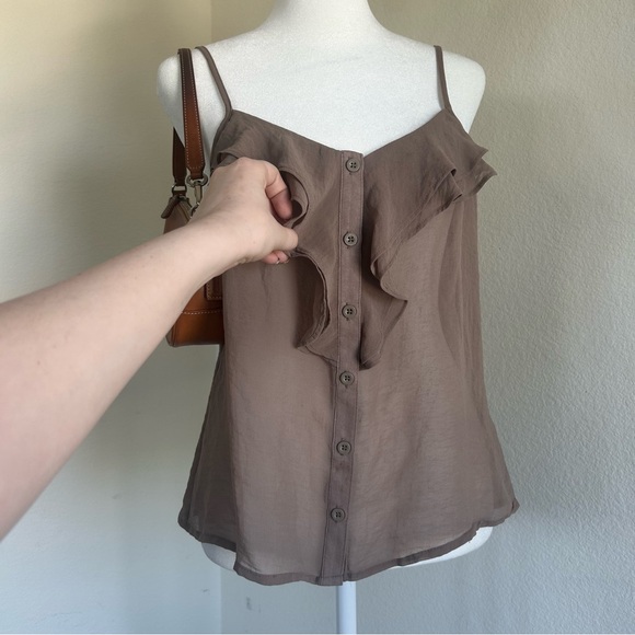Brown Button Up Ruffle Cami - Picture 4 of 16